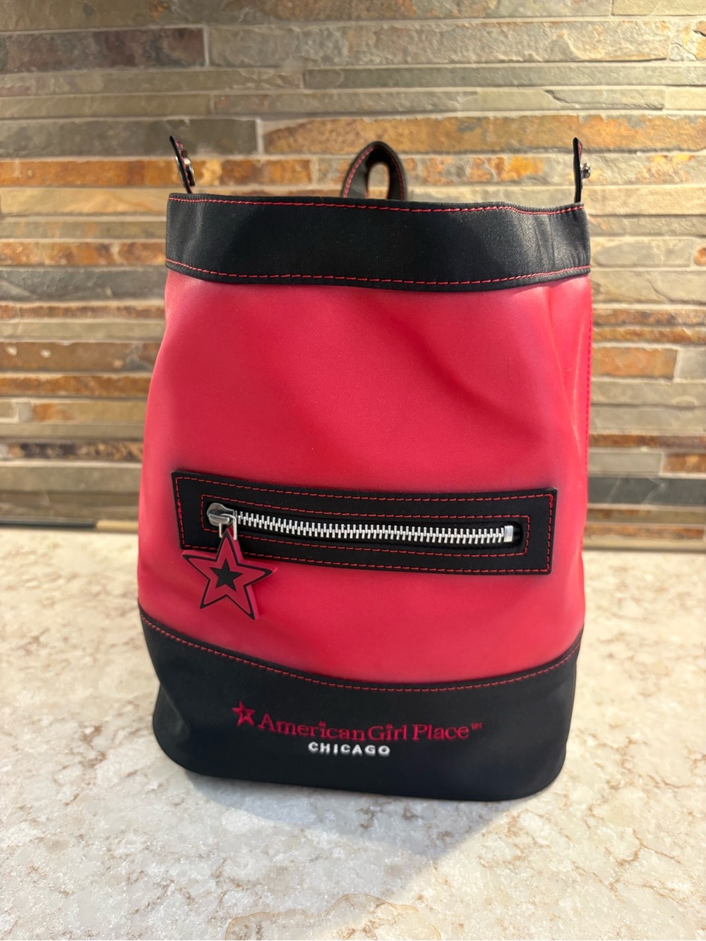 American Girl Red & Black Mini Backpack with Star Zip Charm